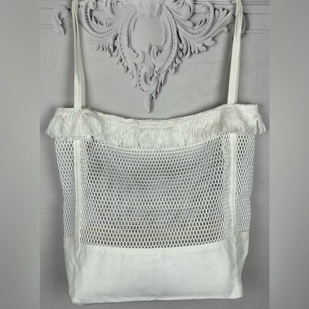 Aruba Bohemian Embellished Fringe Seashell Double Handle Shoulder Tote Bag